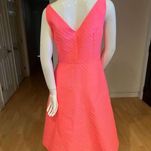 $2700 PRADA TEXTURED DUCHESS A-LINE NEON PINK DRESS SIZE 44 IT / 8 US - Picture 4 of 11